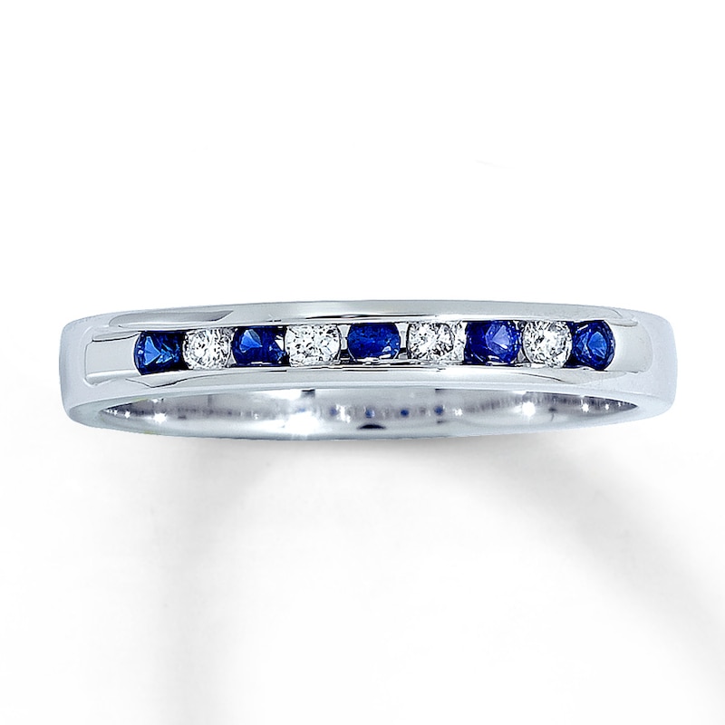 Main Image 1 of Previously Owned Natural Sapphire Ring Diamond Accents 14K White Gold