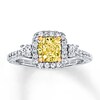 Thumbnail Image 1 of Previously Owned Yellow Diamond Engagement Ring 1-3/8 cttw 18K White Gold