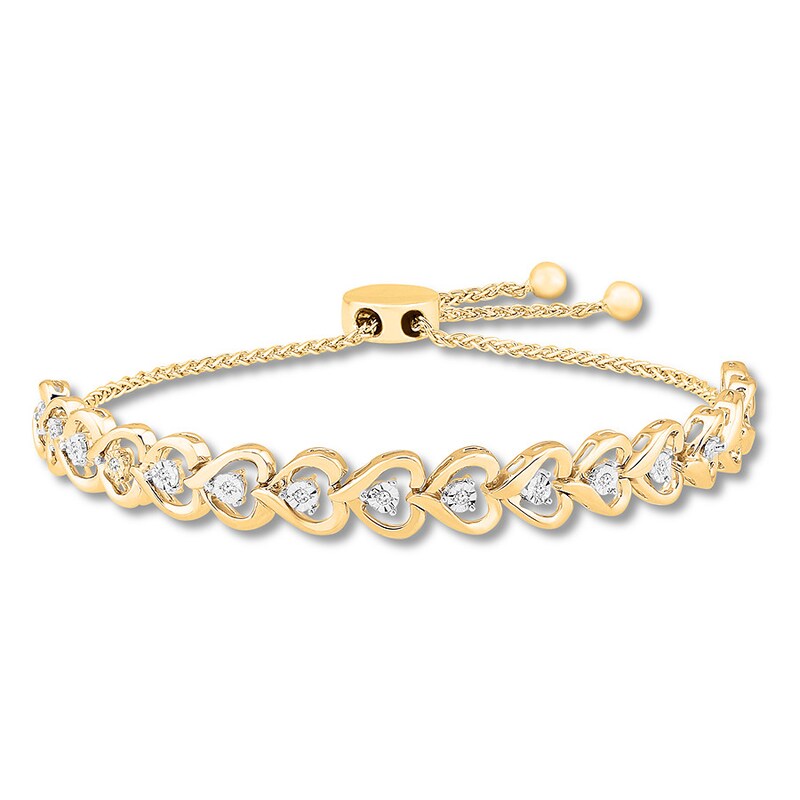 Main Image 1 of Previously Owned Diamond Heart Bolo Bracelet 1/4 ct tw Round-cut 10K Yellow Gold