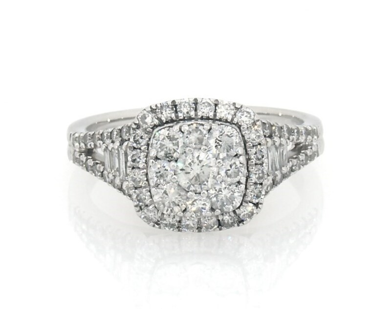 Previously Owned Multi-Diamond Cushion Halo Engagement Ring 1-1/5 ct tw 14K White Gold