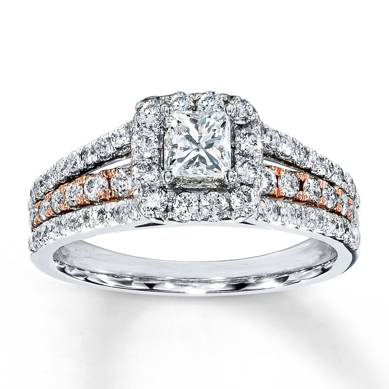 Main Image 1 of Previously Owned Diamond Ring 1-1/5 ct tw Princess-cut 14K Two-Tone Gold