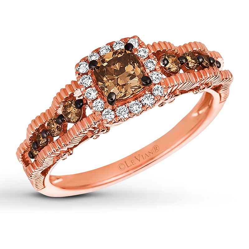 Main Image 1 of Previously Owned Le Vian Chocolate Diamond Ring 7/8 ct tw Cushion/Round 14K Strawberry Gold
