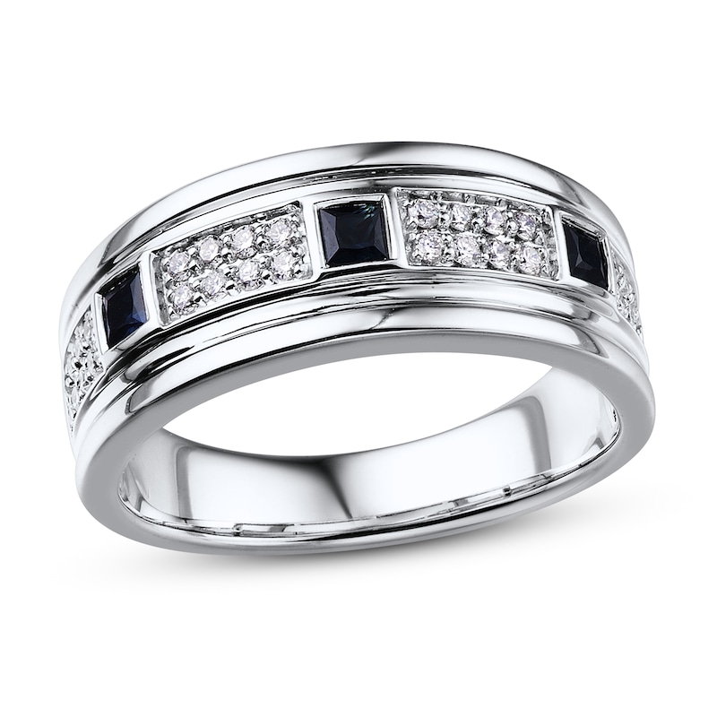Previously Owned Men's Diamond Ring 1/3 ct tw Blue Sapphire 10K White Gold