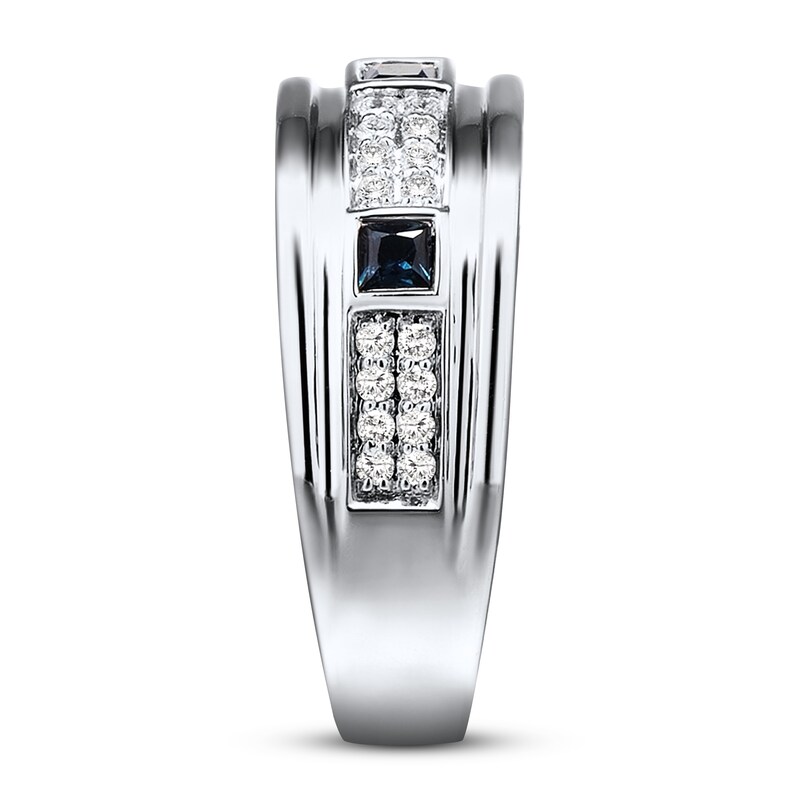 Main Image 3 of Previously Owned Men's Diamond Ring 1/3 ct tw Blue Sapphire 10K White Gold