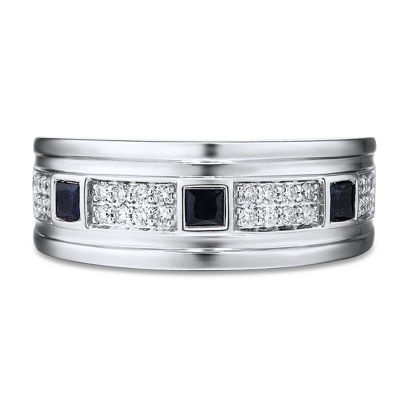 Main Image 4 of Previously Owned Men's Diamond Ring 1/3 ct tw Blue Sapphire 10K White Gold