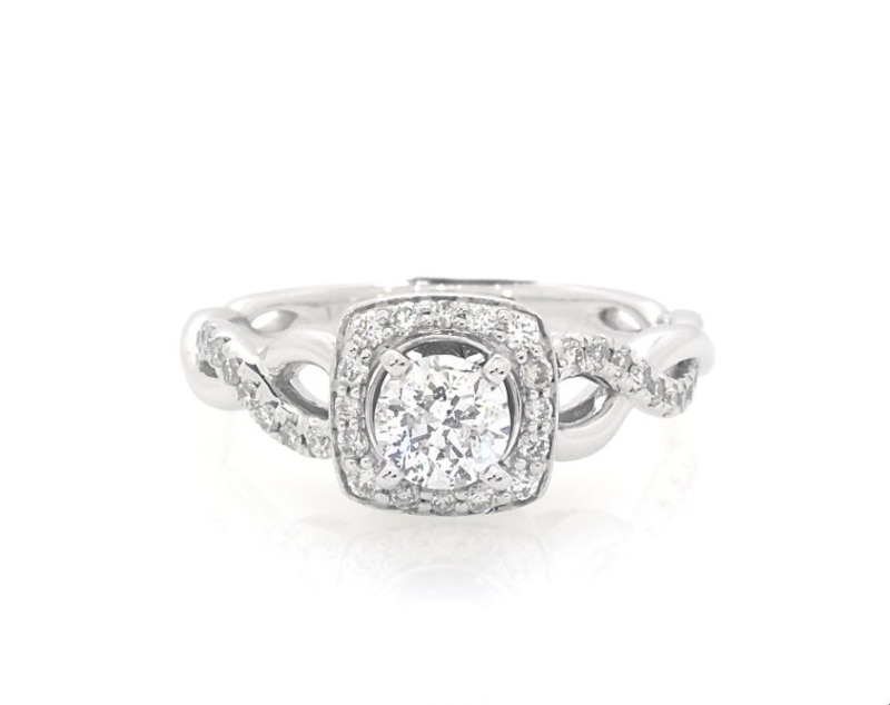 Previously Owned Round-Cut Diamond Cushion Halo Engagement Ring 5/8 ct tw 14K White Gold