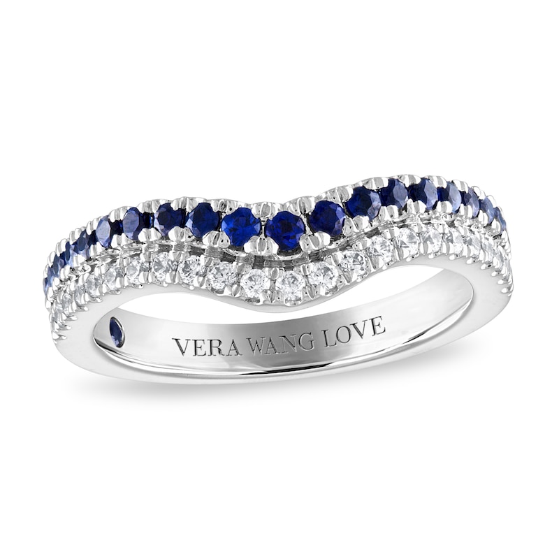 Previously Owned Vera Wang WISH Diamond/Sapphire Wedding Band 1/5 ct tw 14K White Gold