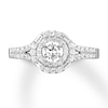 Thumbnail Image 1 of Previously Owned Diamond Engagement Ring 3/4 ct tw Round/Baguette 14K White Gold