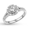 Thumbnail Image 3 of Previously Owned Diamond Engagement Ring 3/4 ct tw Round/Baguette 14K White Gold