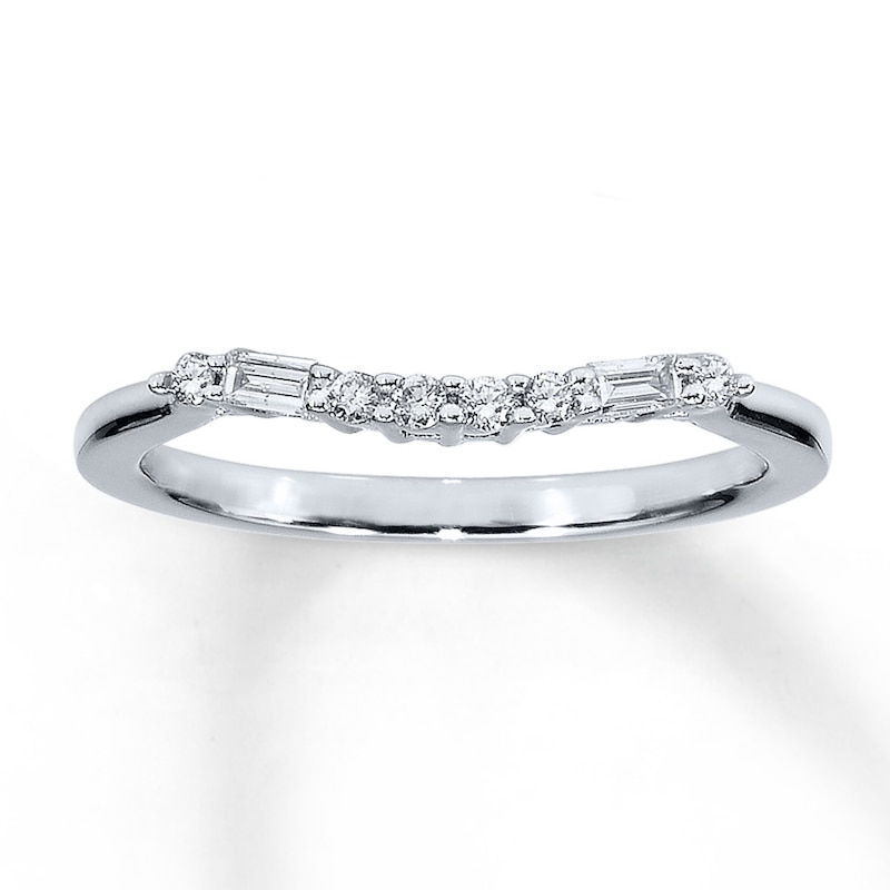 Main Image 1 of Previously Owned Diamond Contour Ring 1/6 ct tw Round/Baguette 14K White Gold