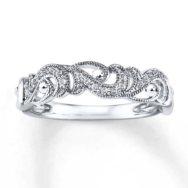 Main Image 1 of Previously Owned Diamond Band 1/10 ct tw Round-cut 10K White Gold