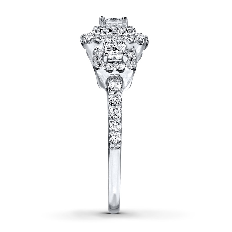 Main Image 3 of Previously Owned Diamond 3-Stone Ring 7/8 ct tw Princess/Round 14K White Gold