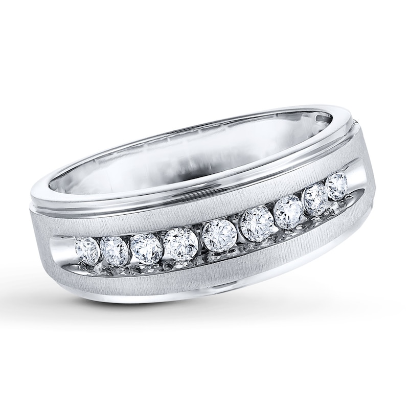 Main Image 1 of Previously Owned Men's Diamond Weddng Band 1/2 ct tw Round-cut 10K White Gold