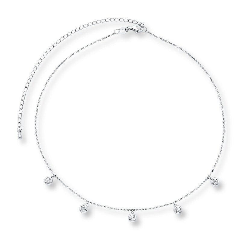 Main Image 1 of Previously Owned Diamond Choker Necklace 1/2 ct tw Bezel-set Round 14K White Gold