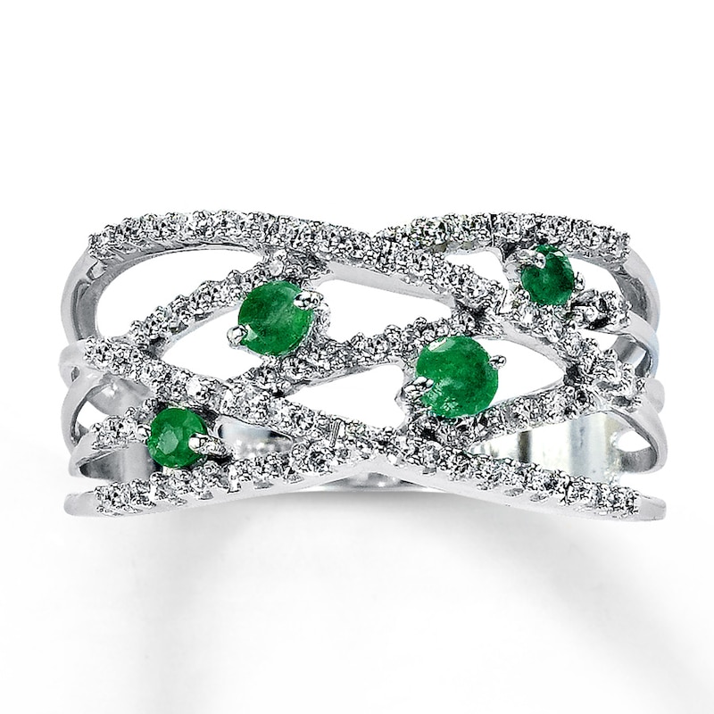 Main Image 1 of Previously Owned Natural Emerald Ring 1/5 ct tw Diamonds 10K White Gold