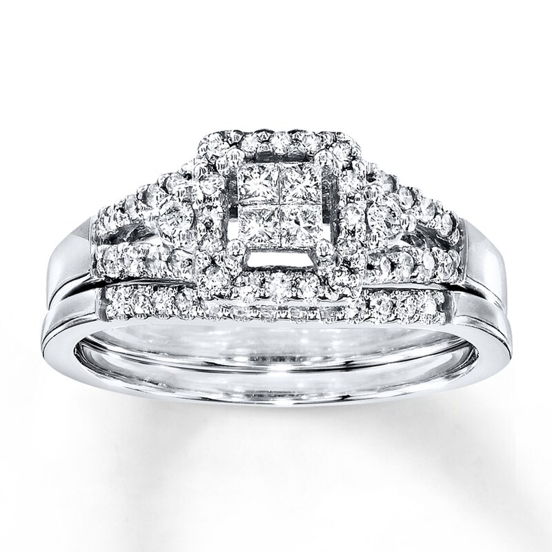 Previously Owned Diamond Bridal Set 1/3 ct tw Princess-cut 10K White Gold