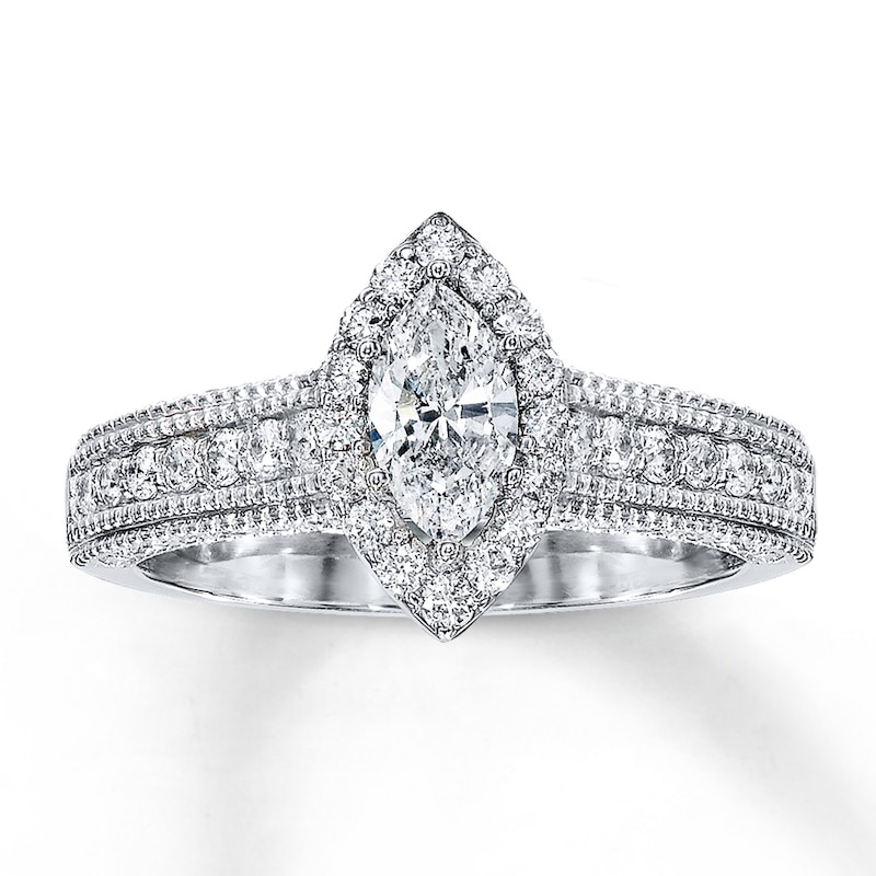 Previously Owned Diamond Engagement Ring 1 ct tw Marquise/Round 14K White Gold