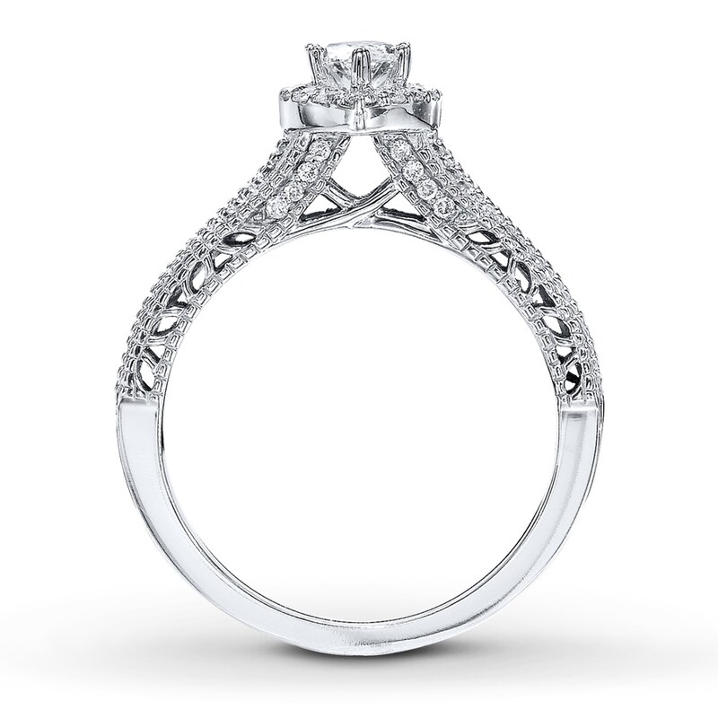 Main Image 2 of Previously Owned Diamond Engagement Ring 1 ct tw Marquise/Round 14K White Gold