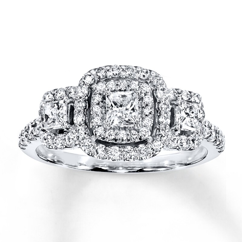 Main Image 1 of Previously Owned Diamond 3-Stone Ring 7/8 ct tw Princess/Round 14K White Gold