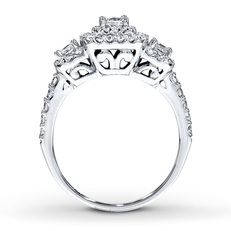 Main Image 2 of Previously Owned Diamond 3-Stone Ring 7/8 ct tw Princess/Round 14K White Gold