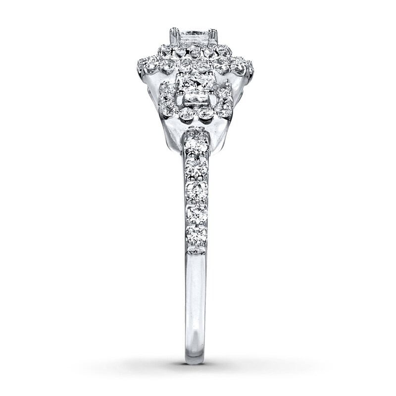 Main Image 3 of Previously Owned Diamond 3-Stone Ring 7/8 ct tw Princess/Round 14K White Gold