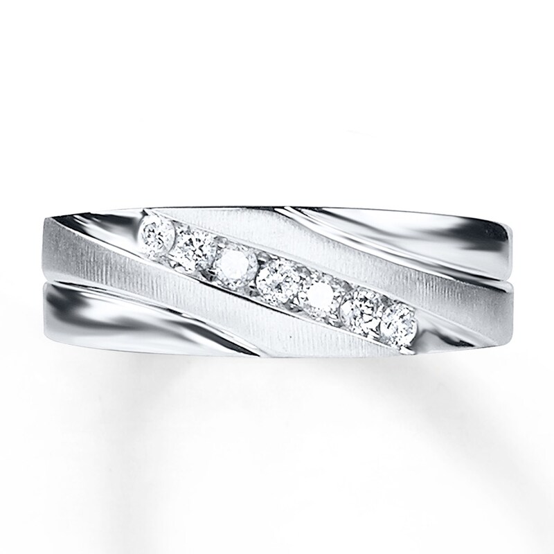 Main Image 1 of Previously Owned Diamond Men's Band 1/4 ct tw Round-cut 10K White Gold
