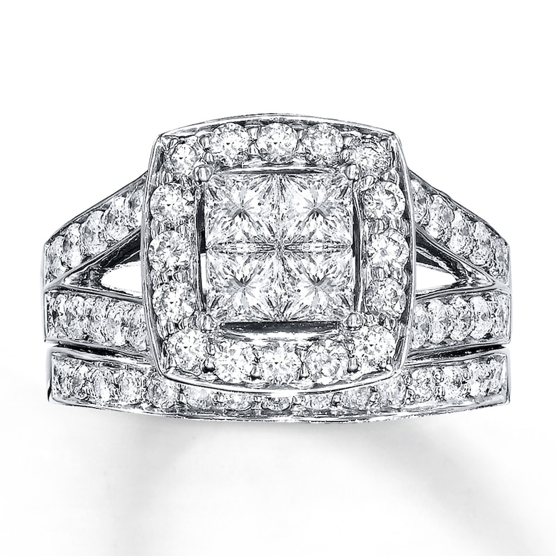 Previously Owned Diamond Bridal Set ct tw Princess-Cut 14K White Gold