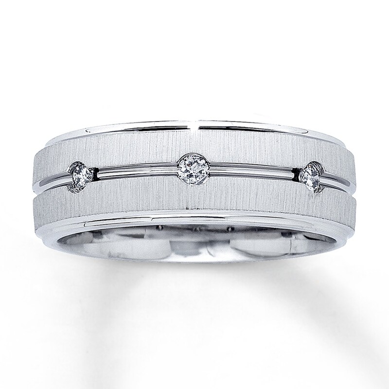 Main Image 1 of Previously Owned Men's 8mm Diamond Band 1/6 ct tw Round-cut 10K White Gold