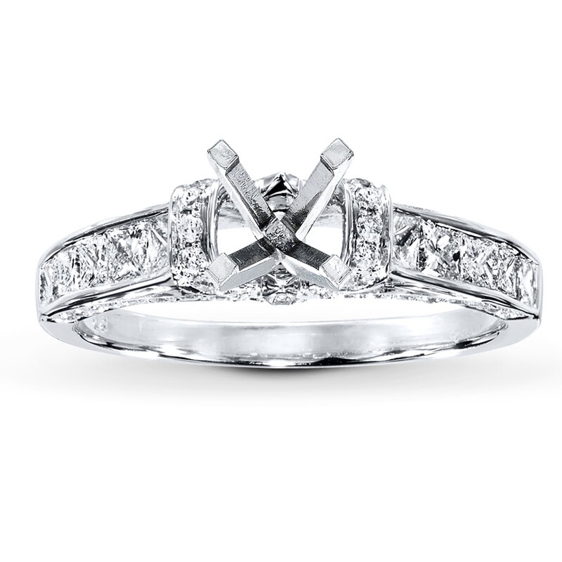 Main Image 1 of Previously Owned Diamond Ring Setting 3/4 ct tw Princess/Round 14K White Gold