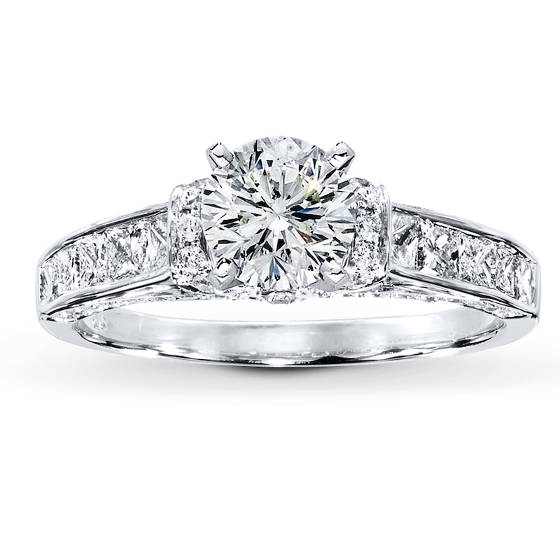 Main Image 3 of Previously Owned Diamond Ring Setting 3/4 ct tw Princess/Round 14K White Gold