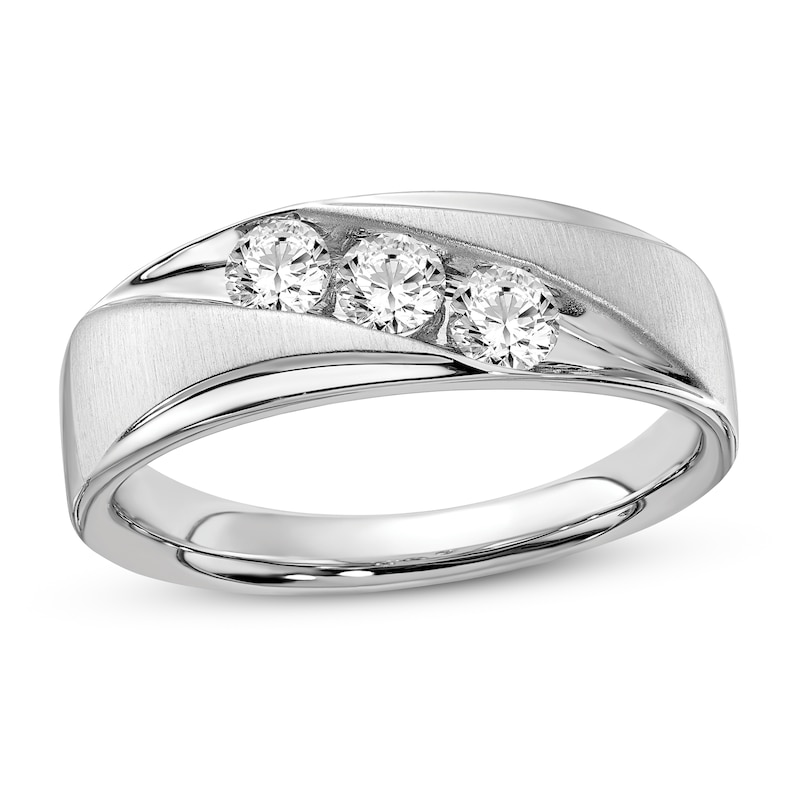Main Image 1 of Previously Owned Men's 3-Stone Diamond Wedding Band 5/8 ct tw Round 10K White Gold