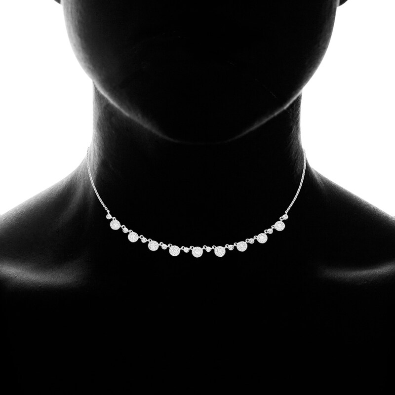 Main Image 2 of Previously Owned Diamond Choker Necklace 1 ct tw Bezel-set Round 14K White Gold 12"