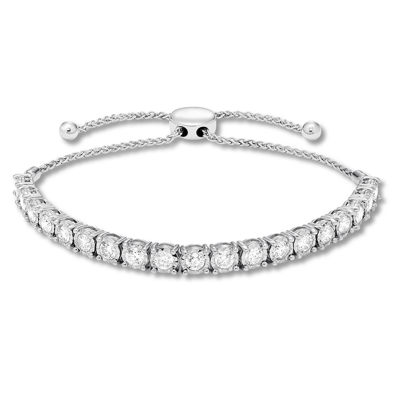 Main Image 1 of Previously Owned Diamond Bolo Bracelet 3 ct tw Round 14K White Gold
