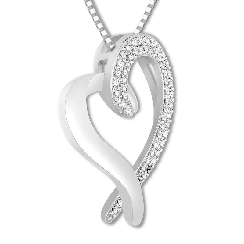 Main Image 3 of Previously Owned Diamond Heart Necklace 1/4 ct tw Round-cut 10K White Gold