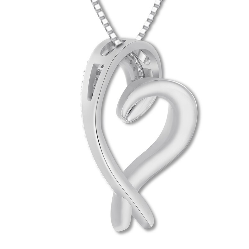 Main Image 4 of Previously Owned Diamond Heart Necklace 1/4 ct tw Round-cut 10K White Gold