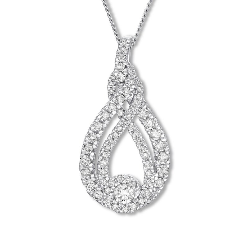 Main Image 1 of Previously Owned Interwoven Diamond Necklace 1 ct tw Round-cut 10K White Gold