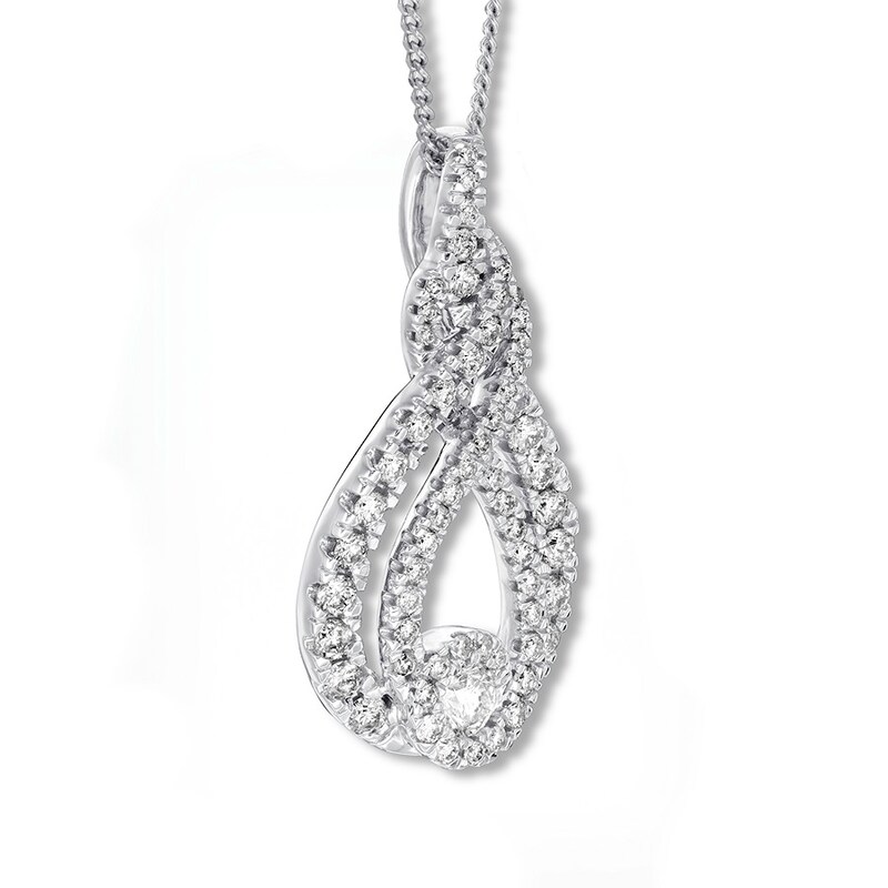 Main Image 3 of Previously Owned Interwoven Diamond Necklace 1 ct tw Round-cut 10K White Gold