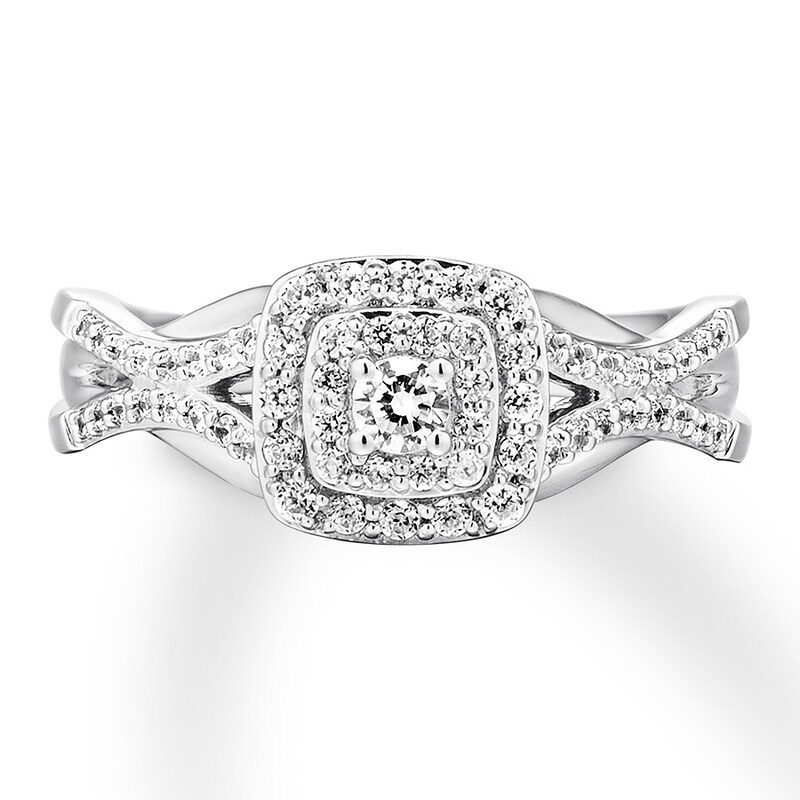 Main Image 4 of Previously Owned Diamond Promise Ring 1/2 carat tw Round 10K White Gold