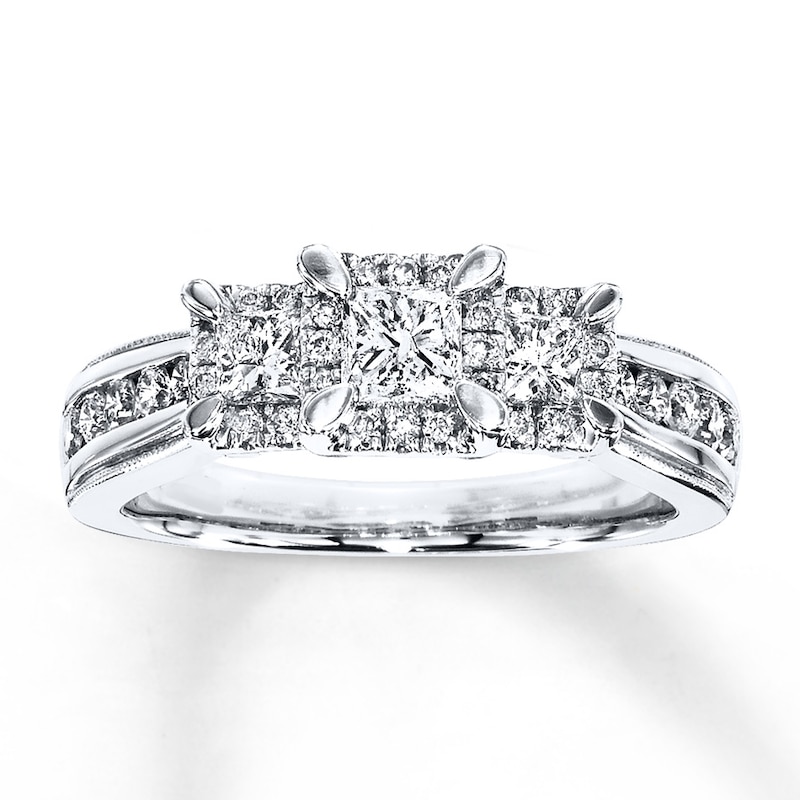 Main Image 1 of Previously Owned Diamond 3-Stone Ring 1 ct tw Princess-cut 14K White Gold