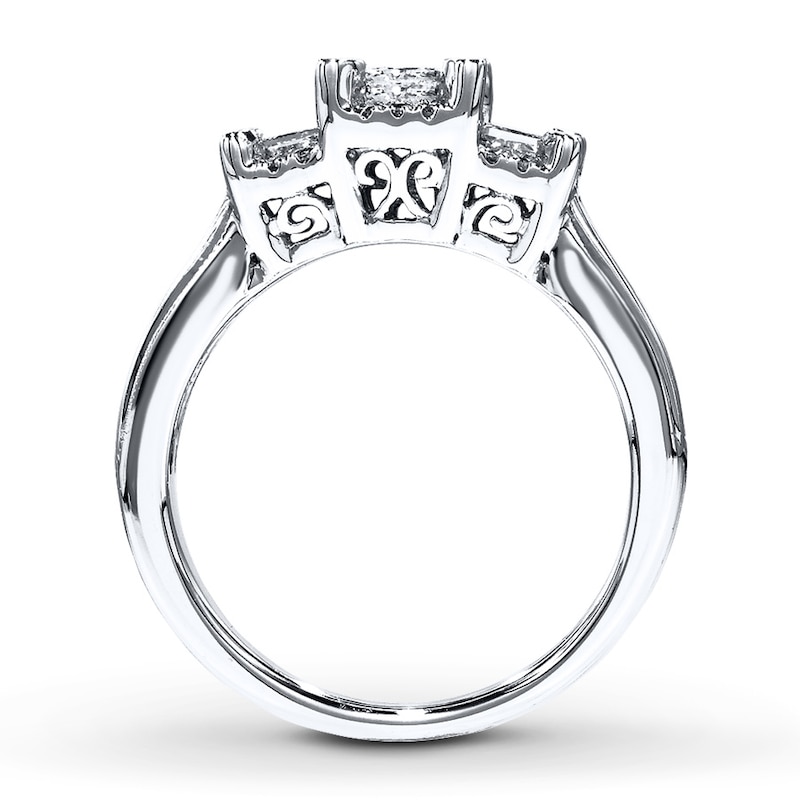 Main Image 2 of Previously Owned Diamond 3-Stone Ring 1 ct tw Princess-cut 14K White Gold