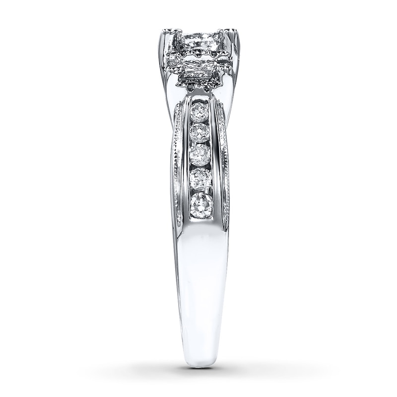 Main Image 3 of Previously Owned Diamond 3-Stone Ring 1 ct tw Princess-cut 14K White Gold