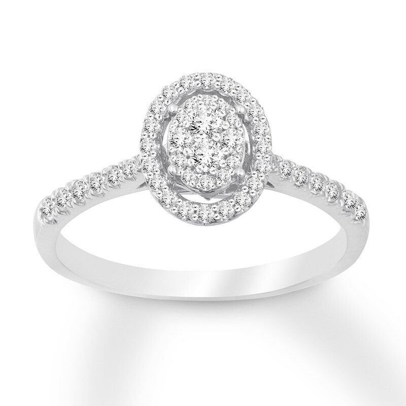 Main Image 1 of Previously Owned Diamond & Natural Pink Sapphire Promise Ring 1/3 carat tw Round 10K White Gold