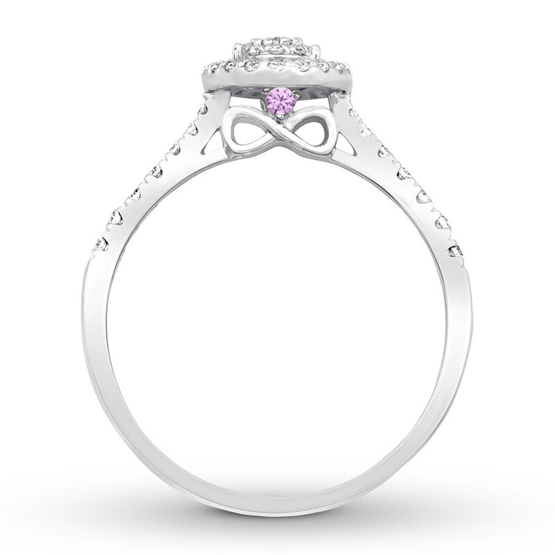 Main Image 2 of Previously Owned Diamond & Natural Pink Sapphire Promise Ring 1/3 carat tw Round 10K White Gold