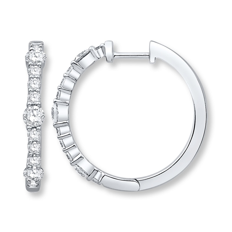 Main Image 1 of Previously Owned Diamond Hoop Earrings 1-1/3 ct tw Round 14K White Gold