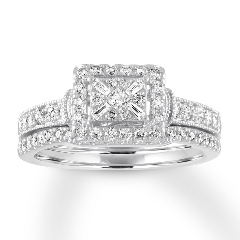 Main Image 1 of Previously Owned Diamond Bridal Set 1/2 ct tw Princess/Round/Baguette 14K Gold