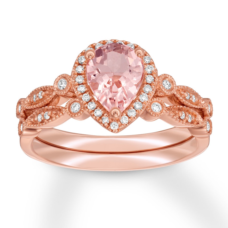 Previously Owned Morganite Bridal Set 1/6 ct tw Diamonds 14K Rose Gold