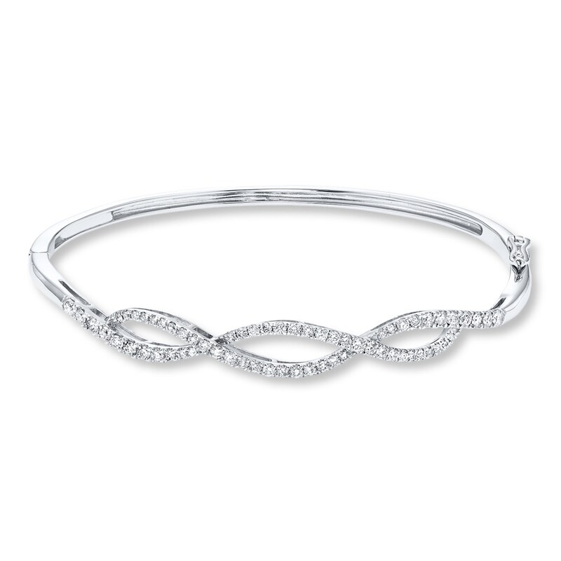 Main Image 1 of Previously Owned Diamond Bangle 1 ct tw Round-cut 14K White Gold