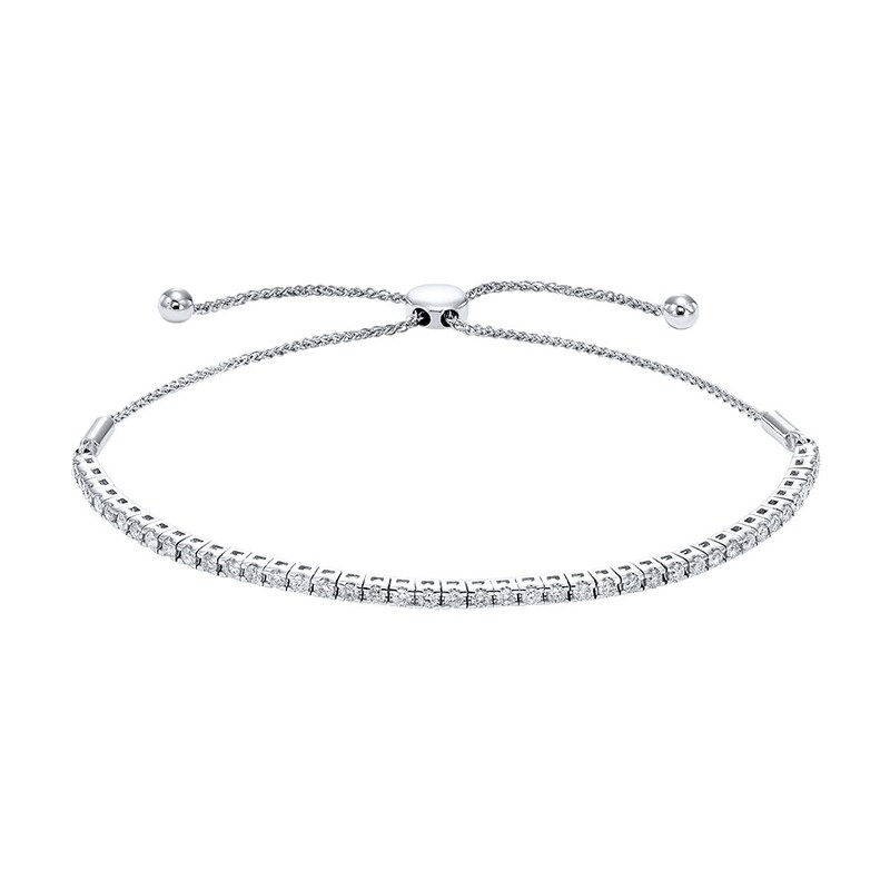 Main Image 1 of Previously Owned Diamond Bolo Bracelet 1 ct tw Round 14K White Gold
