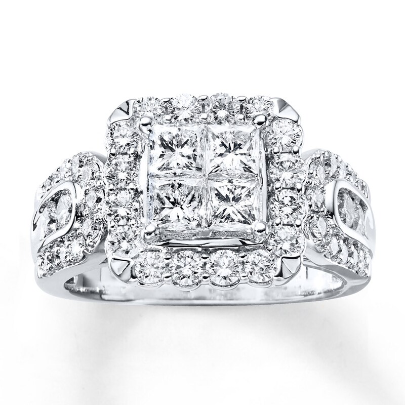 Main Image 1 of Previously Owned Diamond Ring 2 ct tw Princess/Round 14K White Gold