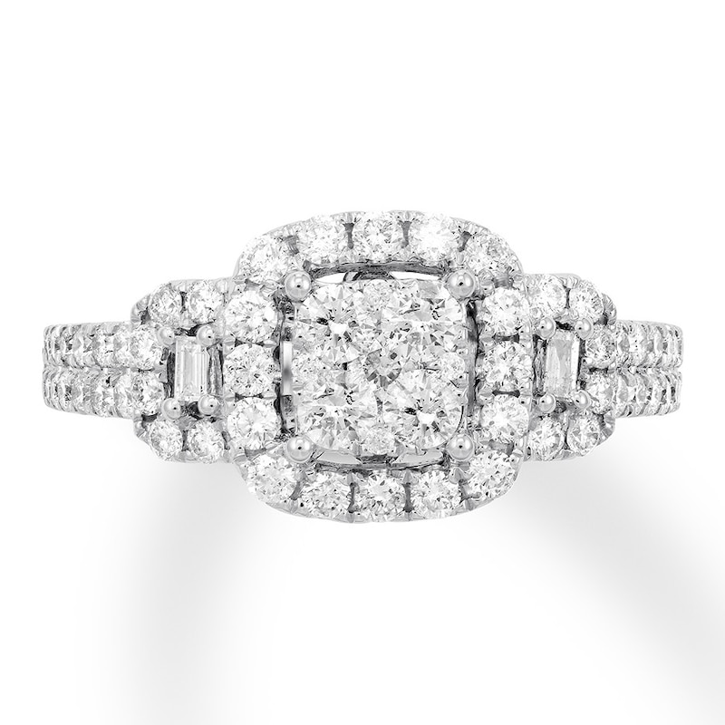 Main Image 1 of Previously Owned Diamond Engagement Ring 1-1/8 ct tw Round/Baguette 14K Gold